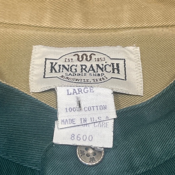 King Ranch Band Collar Button Up Shirt Size Large Color Green Made in USA - Picture 5 of 14